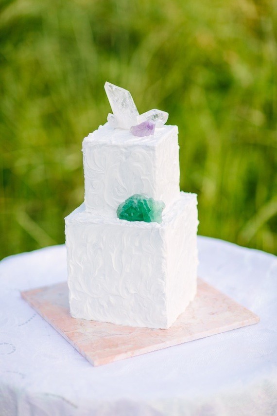 White cube cake with crystal cake topper
