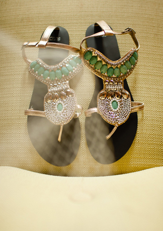 Mint and gold shoes