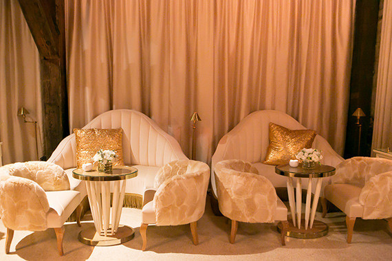 New Years white and gold lounge area