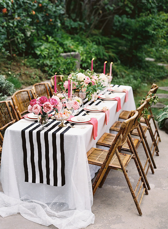 Pink, black and gold dinner party tablescape