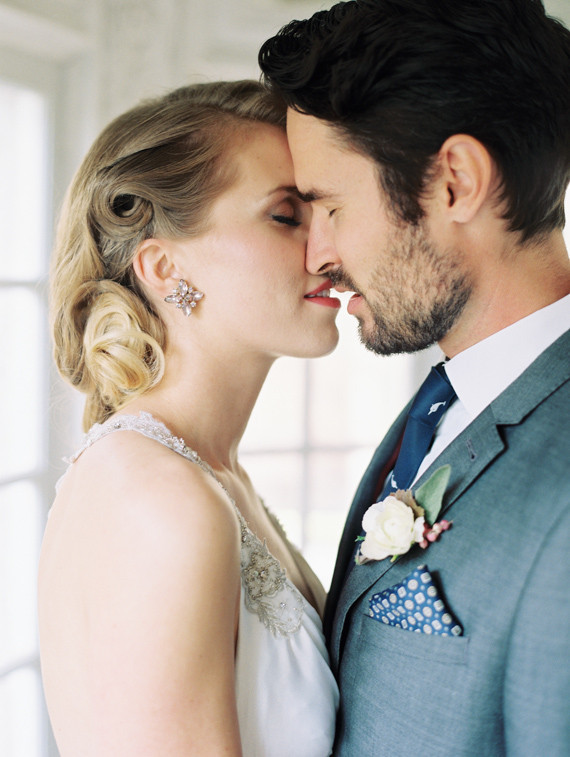 Classic wedding kissing portrait