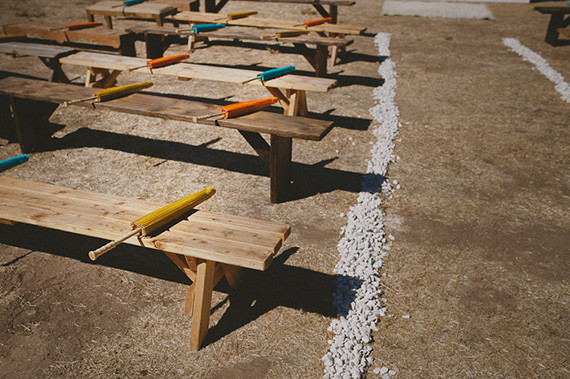 Modern Mexican themed ceremony pews Inspiration