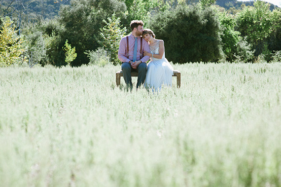 Outdoor field wedding portrait