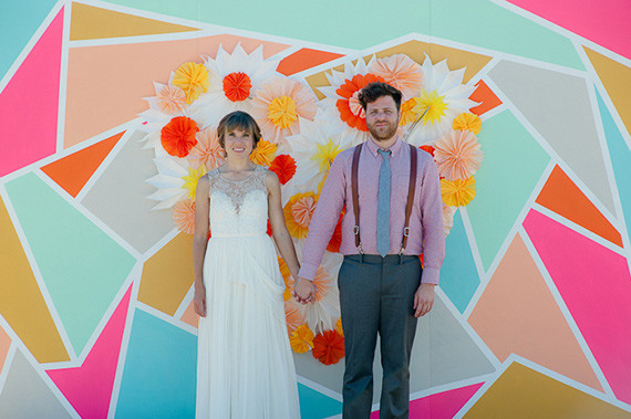 Bright backdrop wedding portrait