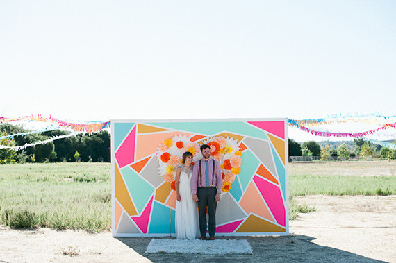 Bright backdrop wedding portrait