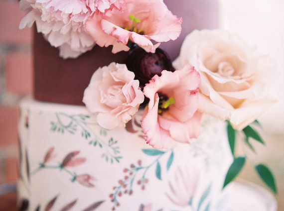 Marsala and floral wedding cake