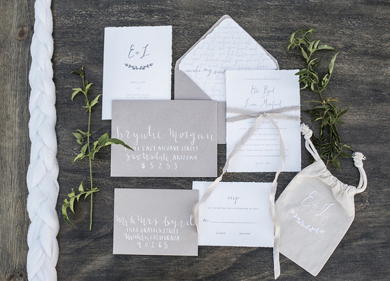 White and grey wedding invitations
