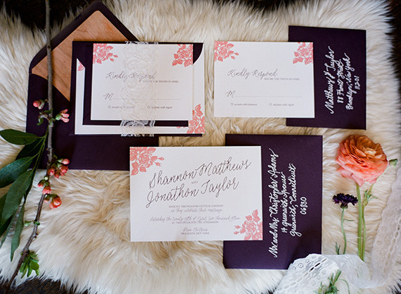 Purple and pink wedding invitations