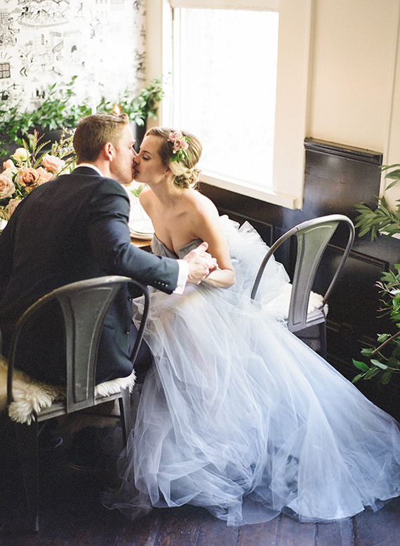 Pale blue tulle wedding dress