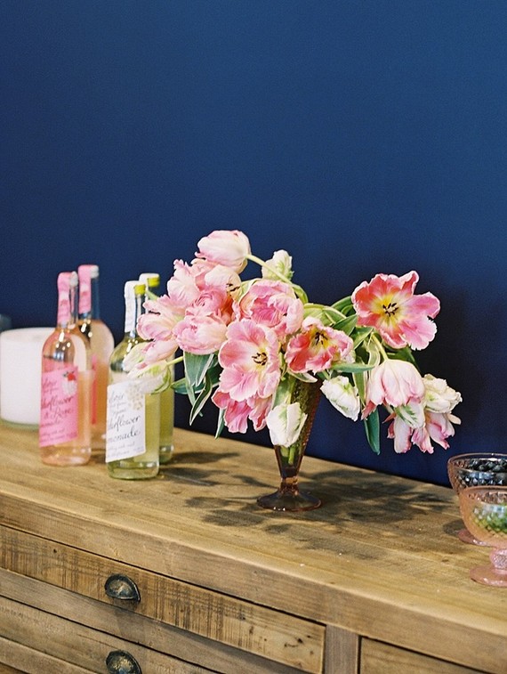 Modern pink bridal shower florals