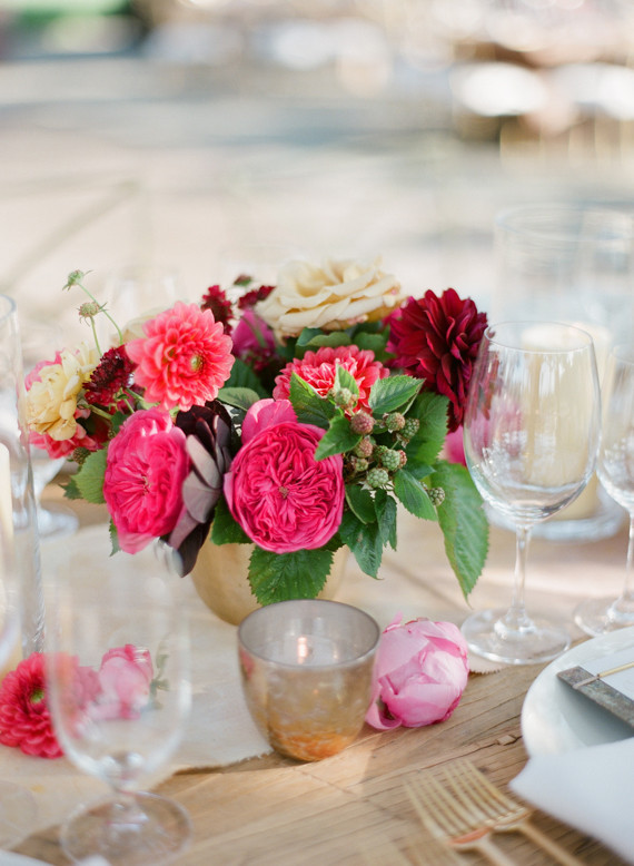 Pink garden rose floral centerpiece
