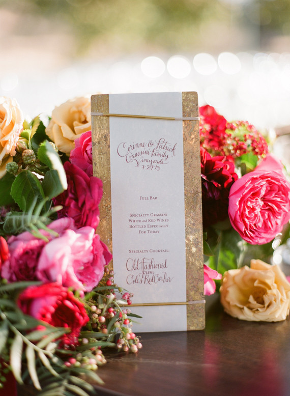 Rustic and romantic vineyard wedding bar menu