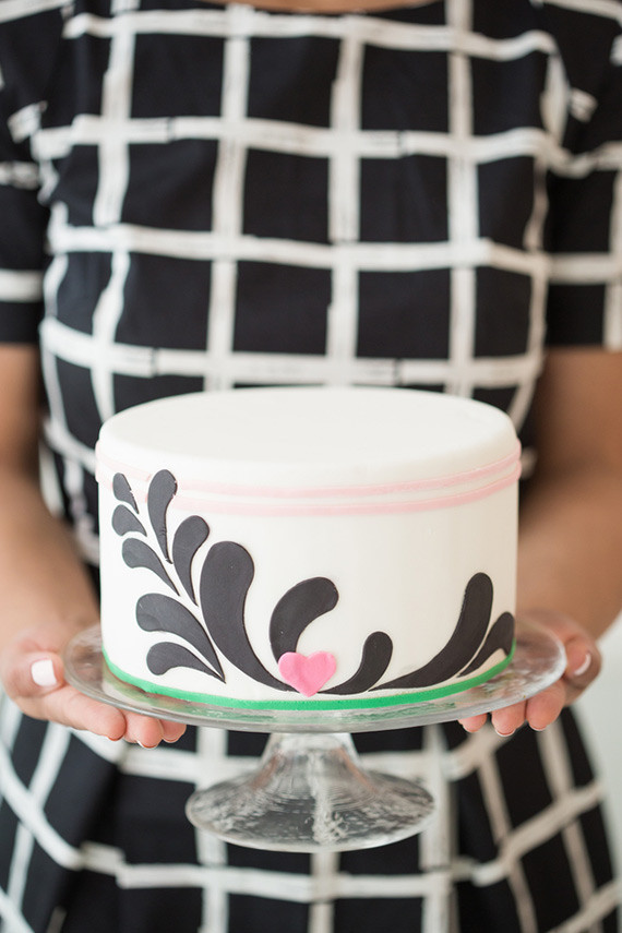 Black, pink and white modern cake