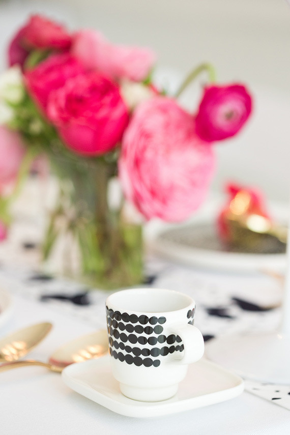 Black and white polka dot teacup