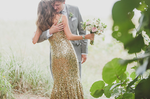 Gold and mint wedding portrait