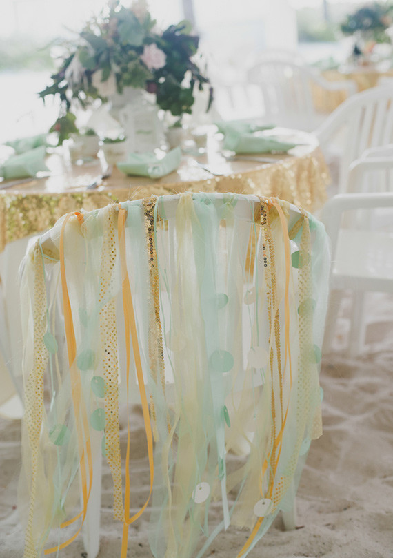 Gold and mint wedding chair tassels