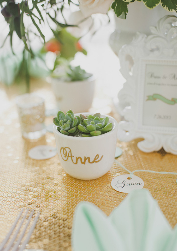 Gold and mint escort favor