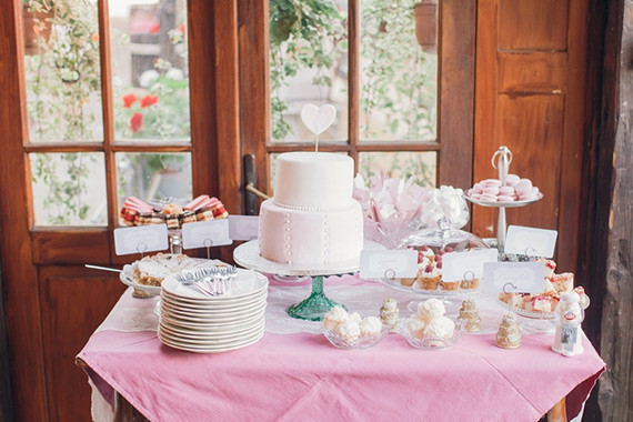Pink and white dessert table