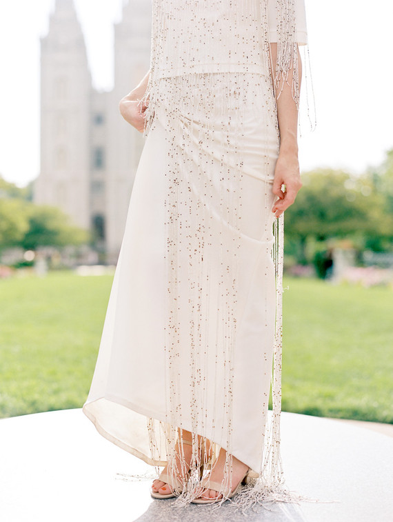 Beaded fringe wedding dress