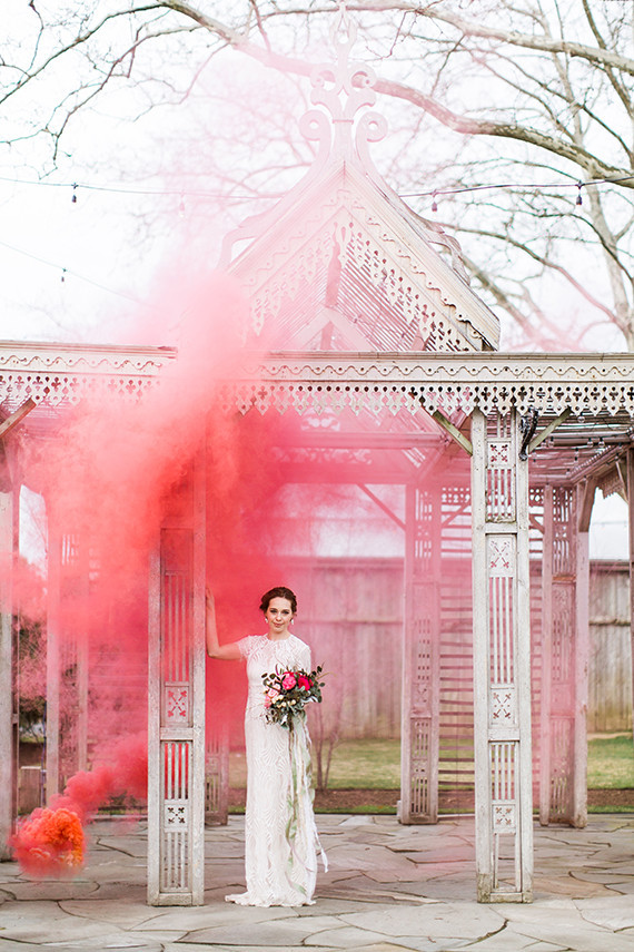 Smoke bomb bridal portrait