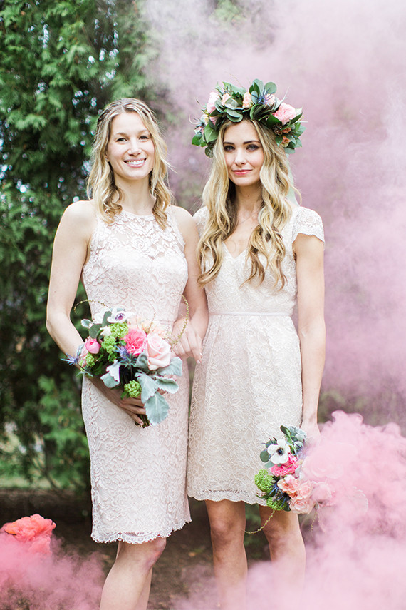 Bridesmaid smoke bomb portrait