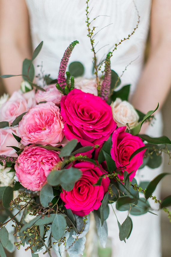 Pink rose wedding bouquet