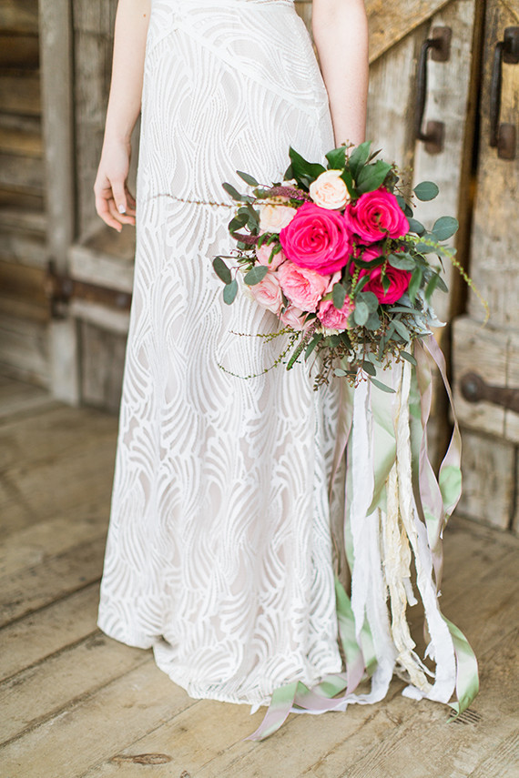 Pink rose wedding bouquet