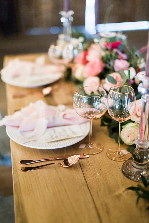 Pink and rose gold tablescape