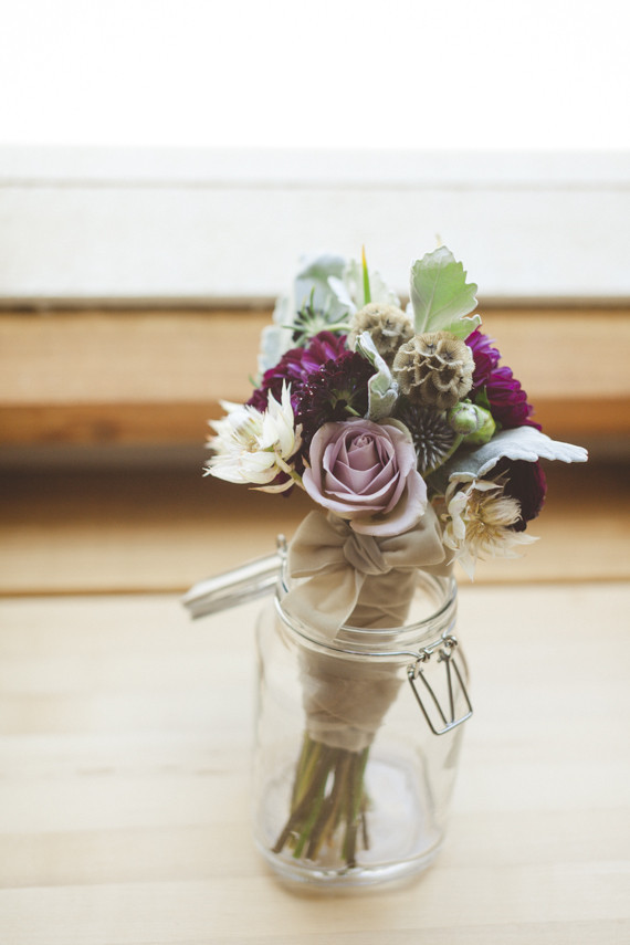 Purple and green centerpiece