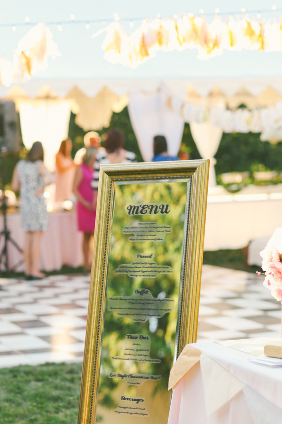 Gold and blue menu signage