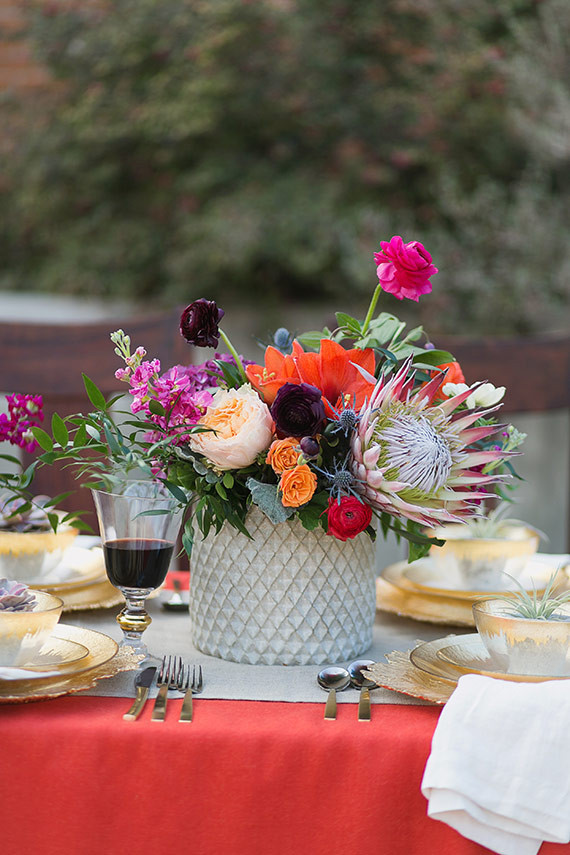Spanish wedding inspired colorful centerpiece Inspiration