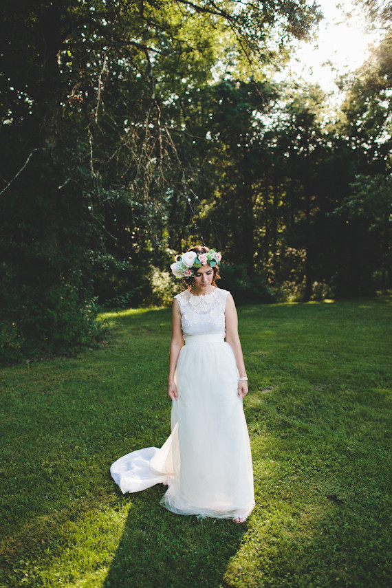 Outdoor bride portrait with flower crown