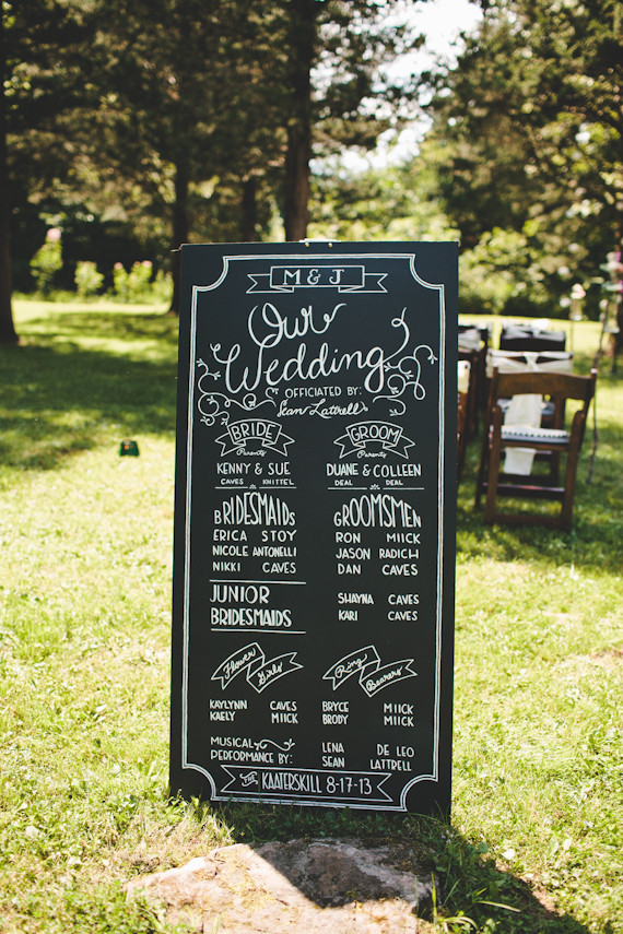 Camp themed wedding chalkboard program