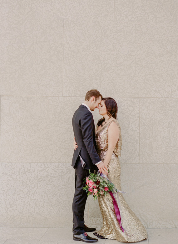 Pink and gold wedding portrait