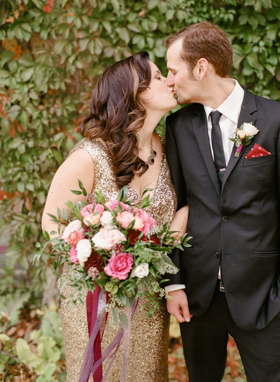 Pink and gold wedding portrait