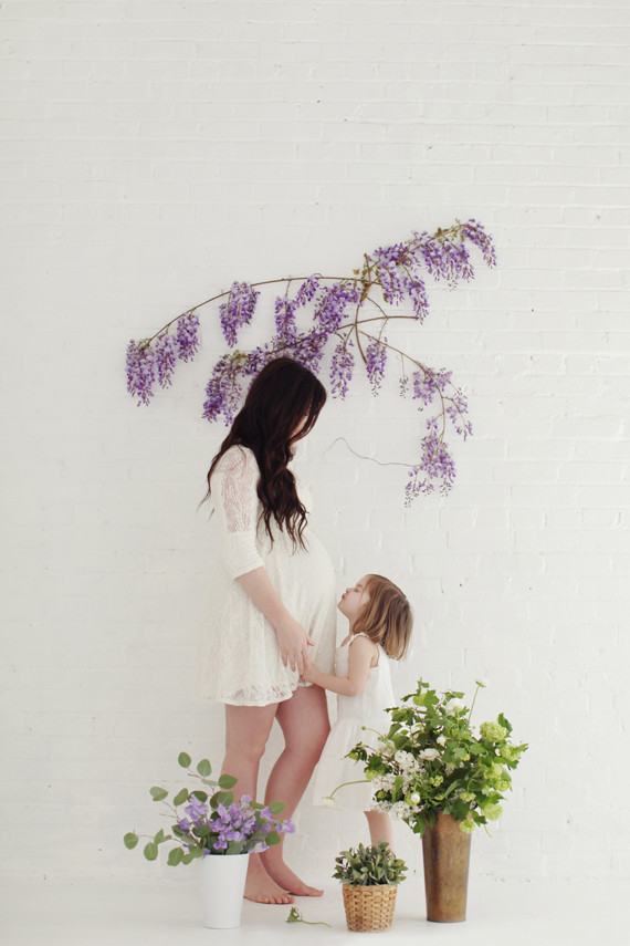 Floral studio maternity photos by Tracy Layne
