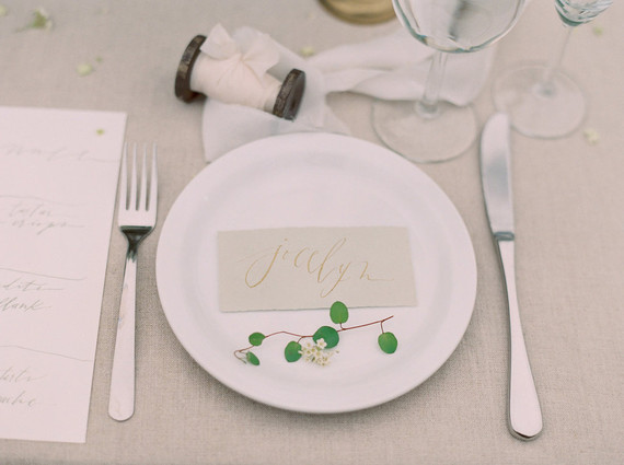 Organic green and gold wedding tablescape