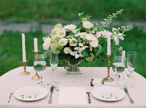 Organic green and gold wedding tablescape
