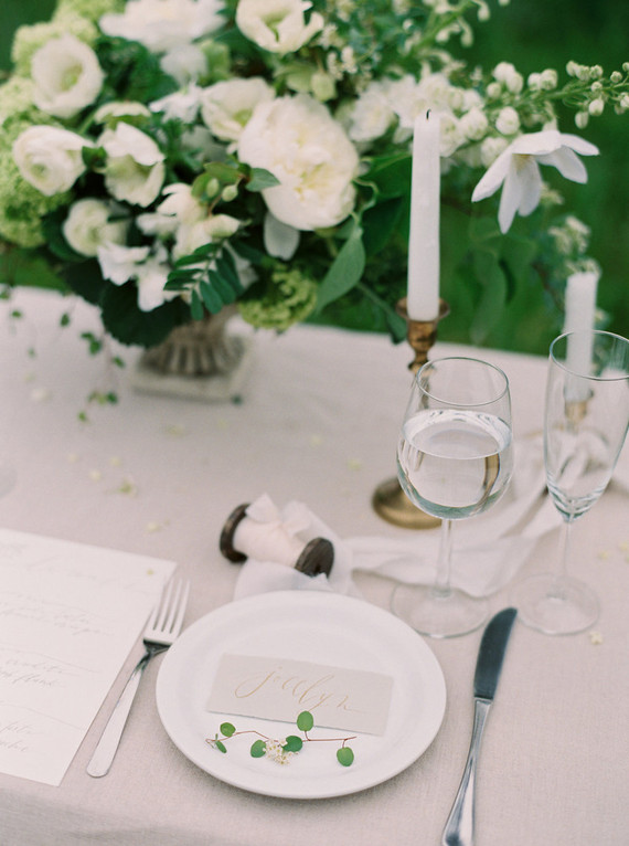 Organic green and gold wedding tablescape