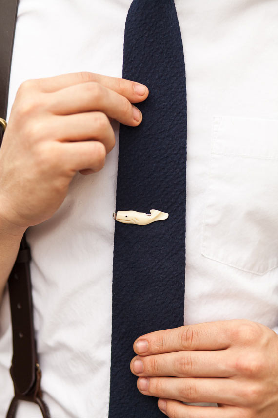 Blue tie with whale clip