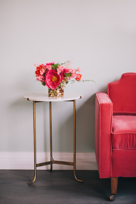 Colorful modern lounge with pink centerpiece