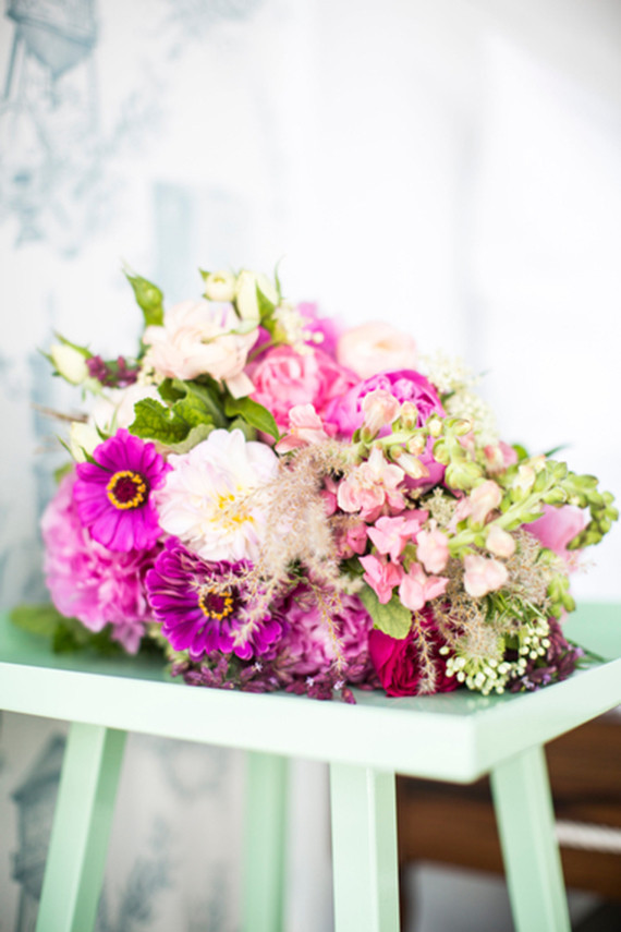 Pink and mint green floral arrangement
