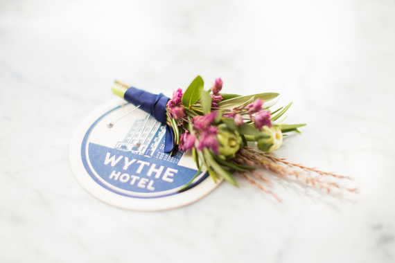 Green and pink boutonnière