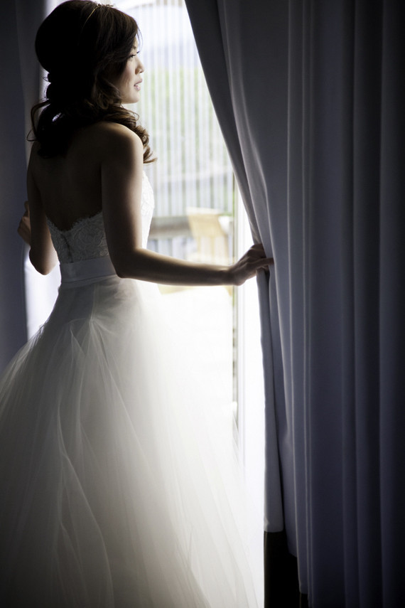 Window pane wedding dress