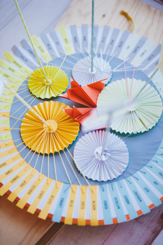 Colorful escort card pinwheel