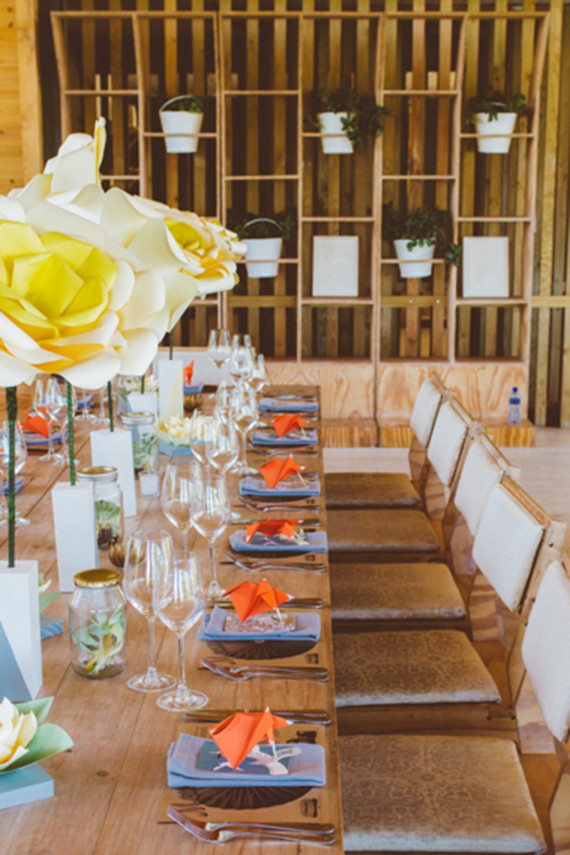 DIY paper flower colorful tablescape