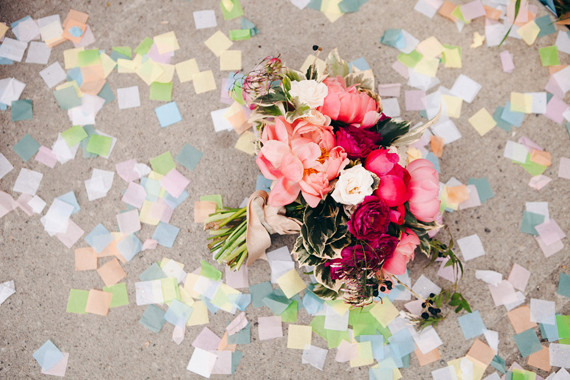 Confetti with pink and red bouquet