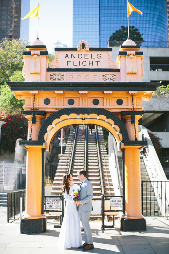 Modern downtown Los Angeles wedding portrait