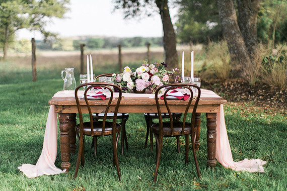 Romantic outdoor wedding tablescape