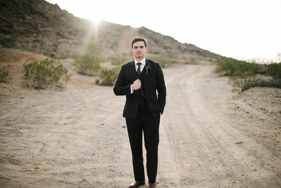 Desert wedding groom portrait